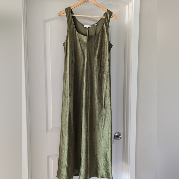 VINCE. nwot Green Satin Slip Midi Dress Large - Picture 7 of 8